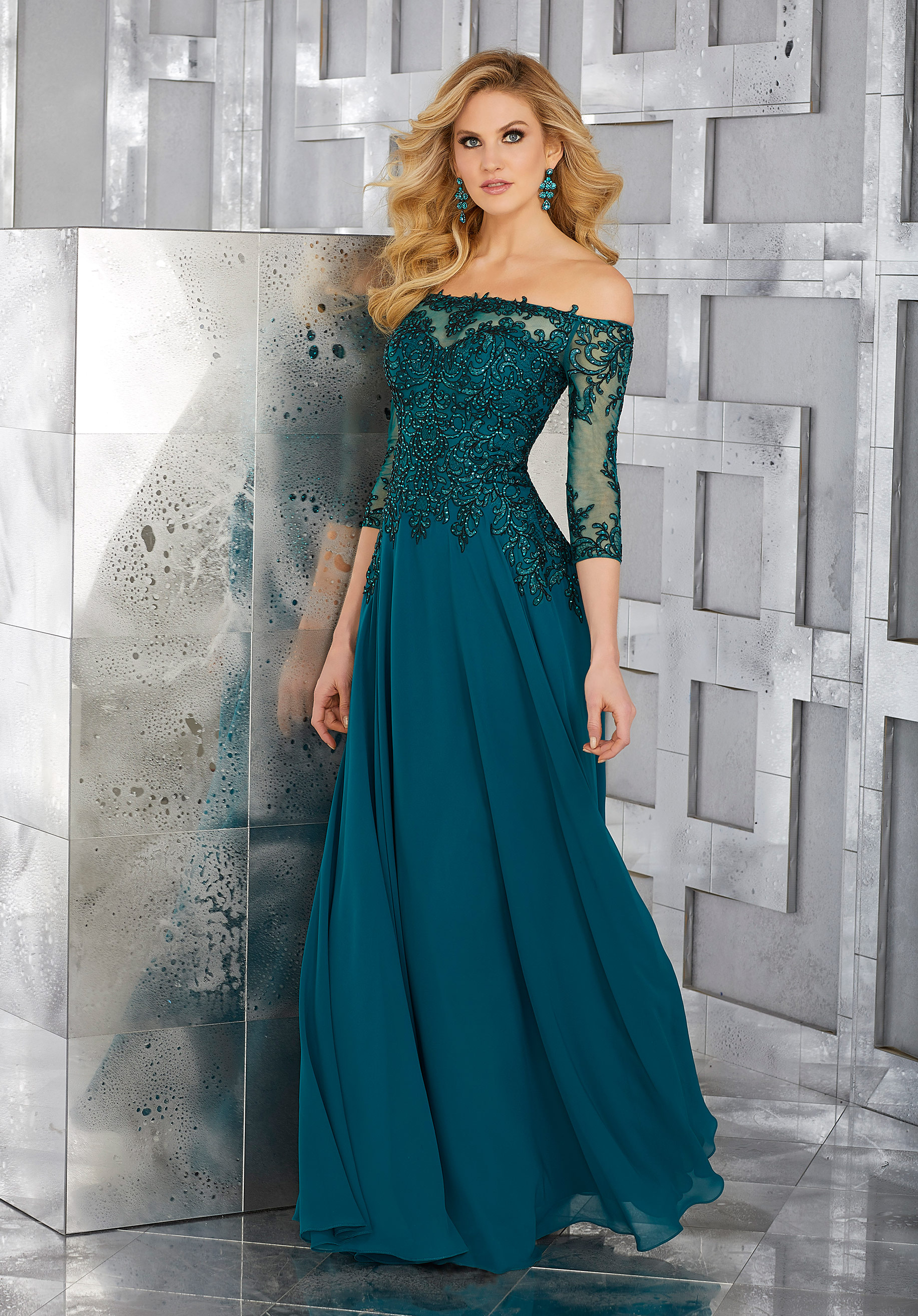 Form Fitting Jersey Special Occasion Dress with Crystal Beaded